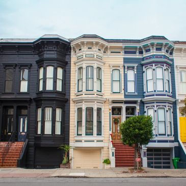 Colorful Victorian painted ladies row houses